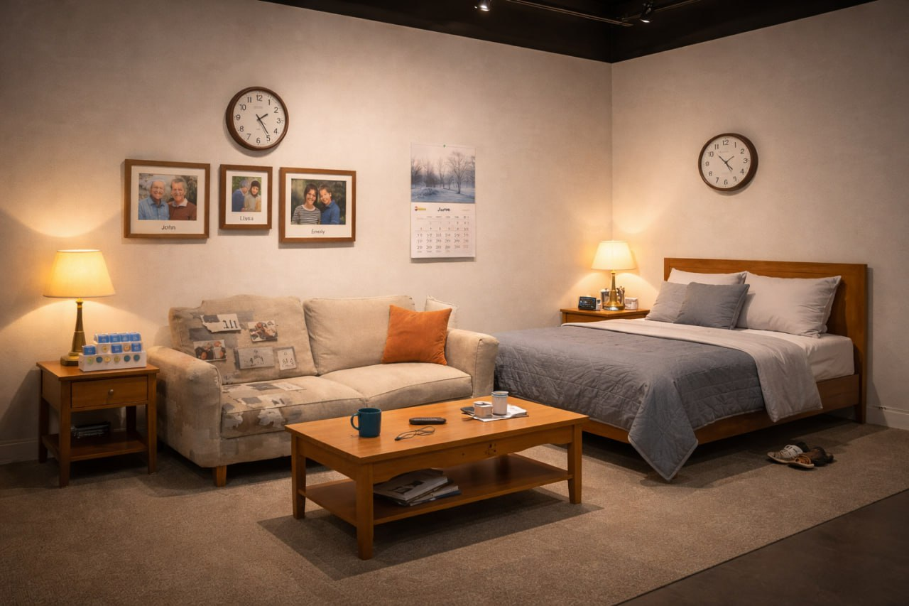 模擬日常生活空間的展區,包含客廳與臥室場景