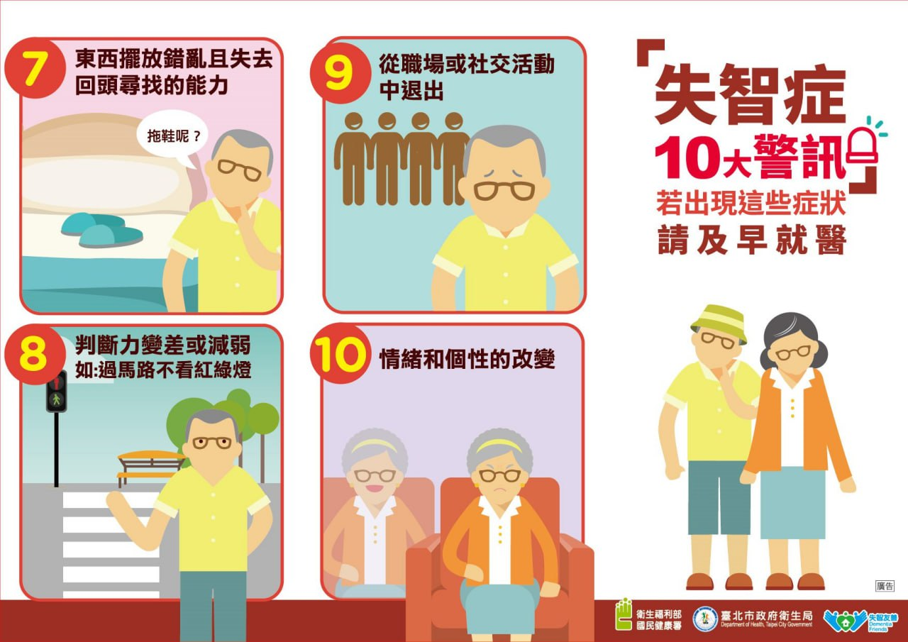 失智症十大警訊圖解 7-10:不適當行為、判斷力變差、不參與社交、情緒個性改變